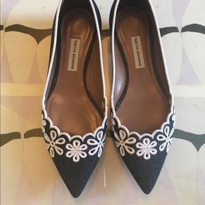 Tabitha Simmons Embroidered Blue Denim Flats NEW